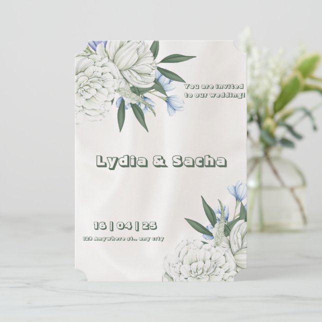 Simple Beige Floral Wedding Invitation (Standing Front)