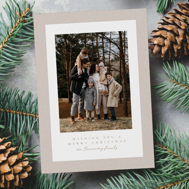 Simple beige frame two photo neutral Christmas Holiday Card (Creator Uploaded)