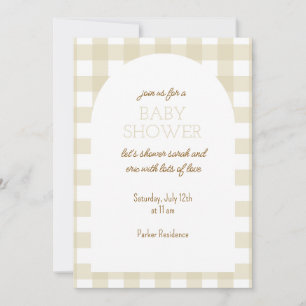 Simple Beige Gingham Baby Shower Invitation