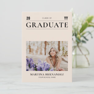 Simple Beige Graduation Photo Announcement