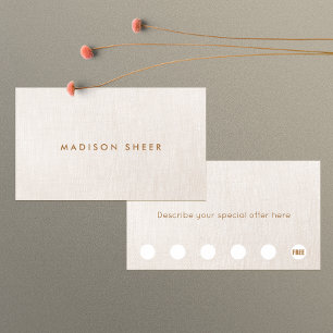 Simple Beige Linen 6 Punch Customer Loyalty Card