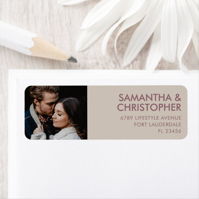 Simple Beige & Maroon Wedding Return Address Label (Insitu)