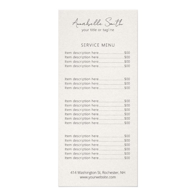 Simple Beige Minimalist Modern Elegant Rack Card (Front)