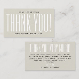 Simple beige minimalist thank you business card