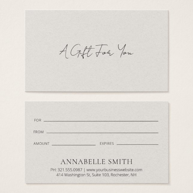 Simple Beige Modern Elegant Gift Certificate (Front & Back)