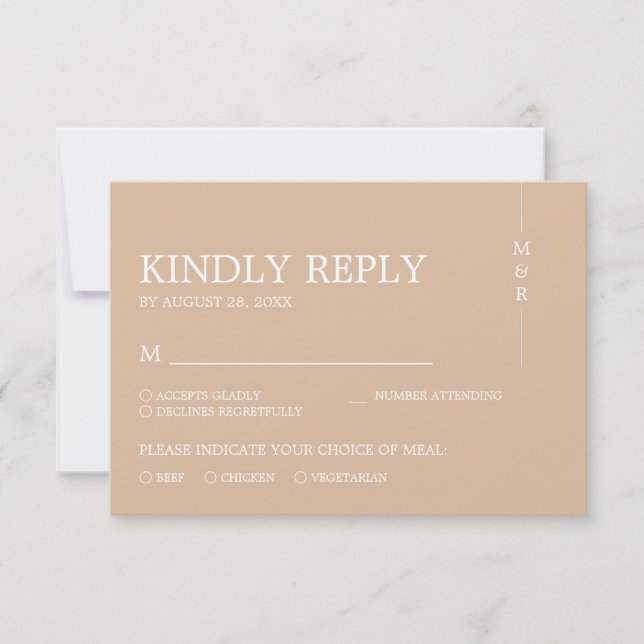 Simple Beige Monogram Wedding RSVP Card (Front)