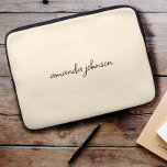 Simple Beige Monogrammed Cursive Full Name Laptop Sleeve<br><div class="desc">A girly cursive monogram design on a beige background.</div>
