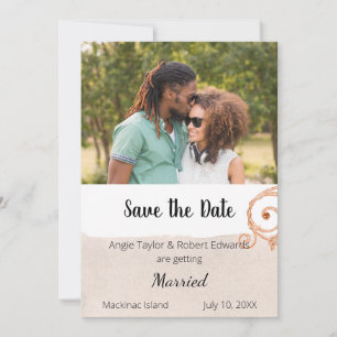 Simple Beige Photo Brush Stroke Save the Date