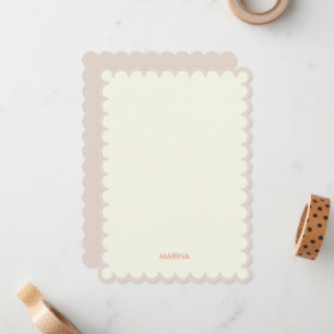 Simple beige Scalloped frame custom name Card