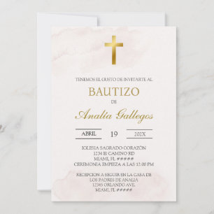 Simple beige Spanish baptism Invitation
