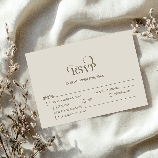 Simple Beige Wedding RSVP with Menu Options  (Creator Uploaded)