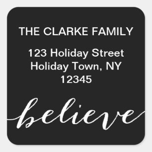 Simple Believe Holiday Address Label   Black White
