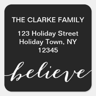 Simple Believe Holiday Address Label | Black White
