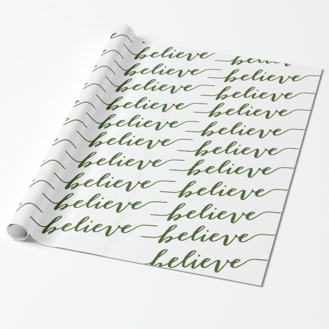 SIMPLE BELIEVE HOLIDAY GREETING | GREEN WRAPPING PAPER (Unrolled)