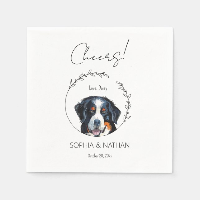 Simple Bernese Mountain Dog Wedding Cocktail  Napkin (Front)