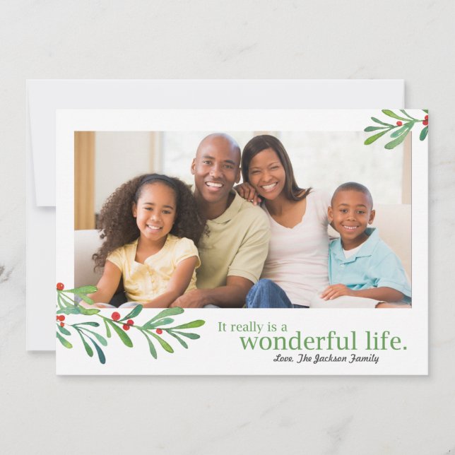 Simple Berries Wonderful Life 1 Photo | Holiday Card (Front)