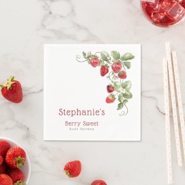 Simple Berry Sweet Strawberry  Baby Shower Napkin (Insitu)
