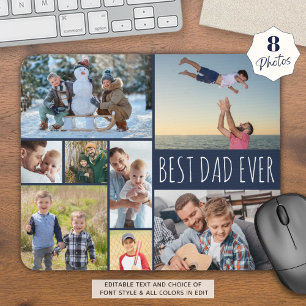 Simple BEST DAD EVER 8 Photo Collage Navy Blue Mouse Mat