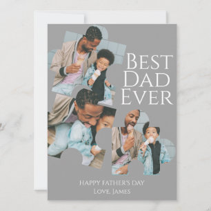 Simple Best Dad Ever Puzzle Fathers Day 3 Photo Holiday Card