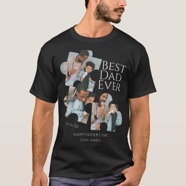Simple Best Dad Ever Puzzle Fathers Day 3 Photo T-Shirt (Front)