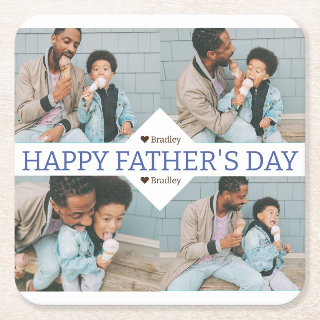 Simple Best Dad Ever Simple Photo Fathers Day  Square Paper Coaster (Front)