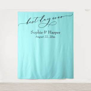 Simple Best Day Ever Aqua Photo Backdrop Tapestry