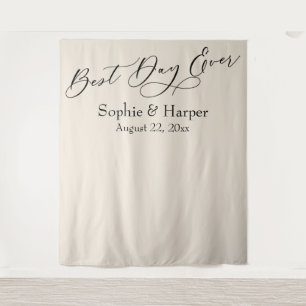 Simple Best Day Ever Cream Photo Backdrop Tapestry