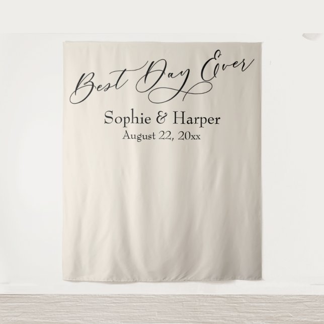 Simple Best Day Ever Cream Photo Backdrop Tapestry (Front)