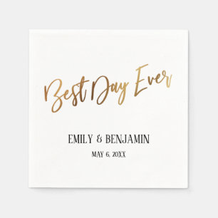 Simple Best Day Ever Faux Gold Foil Typography Napkin