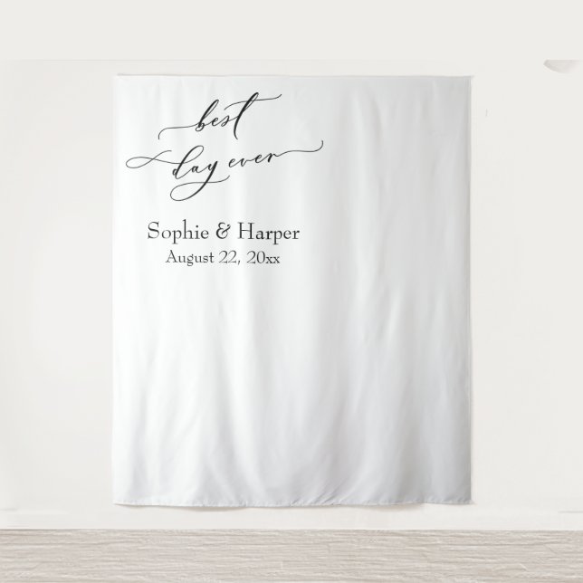 Simple Best Day Ever Left-Aligned Photo Backdrop Tapestry (Front)