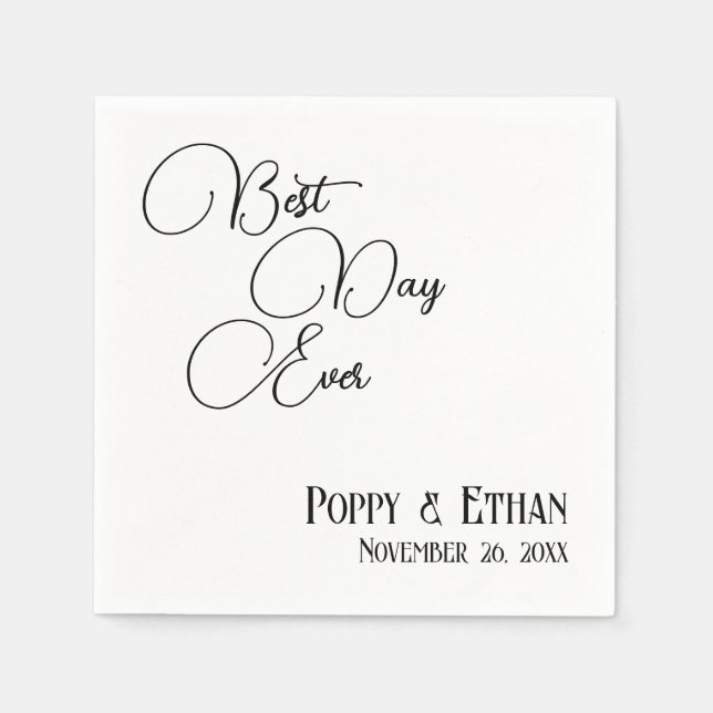 Simple Best Day Ever Wedding Celebration Napkin (Front)