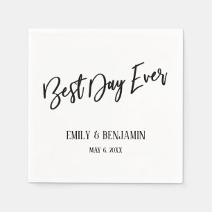 Simple Best Day Ever Wedding Typography White Napkin