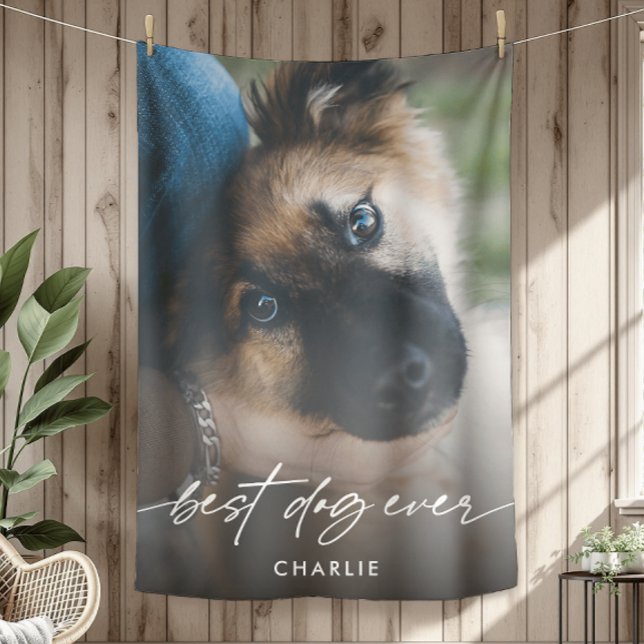 Simple Best Dog Ever Photo Modern Script Fleece Blanket (Creator Uploaded)