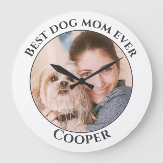 Simple Best Dog Mum Ever Custom Pet Photo Name Large Clock