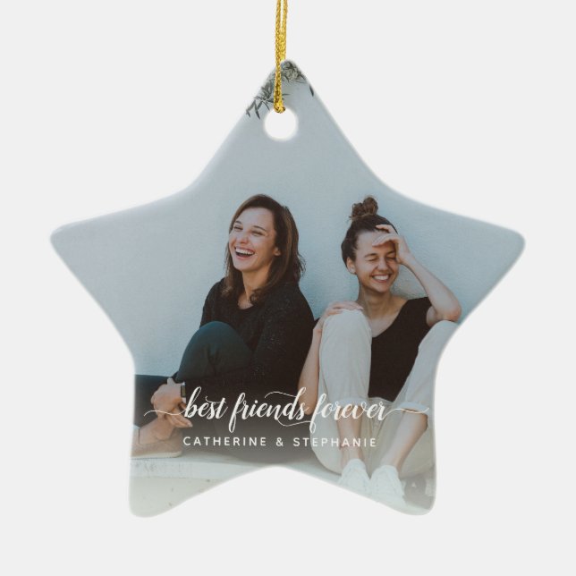 Simple Best Friends Forever Photo Ceramic Tree Decoration (Front)