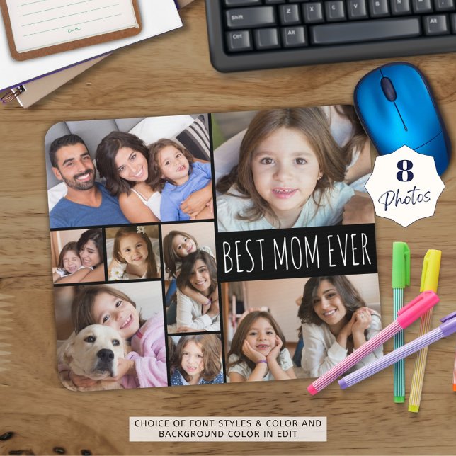 Simple BEST MOM EVER 8 Photo Collage Custom Mouse Mat (Creator Uploaded)
