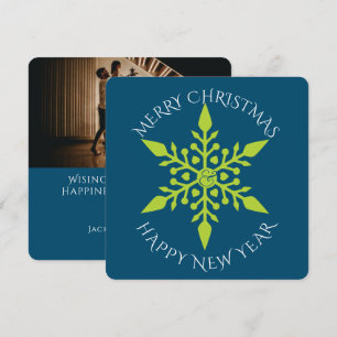 Simple Big Green Snowflake Photo Christmas Card