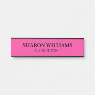 Simple Bight Pink Professional Name Title Employee Door Sign