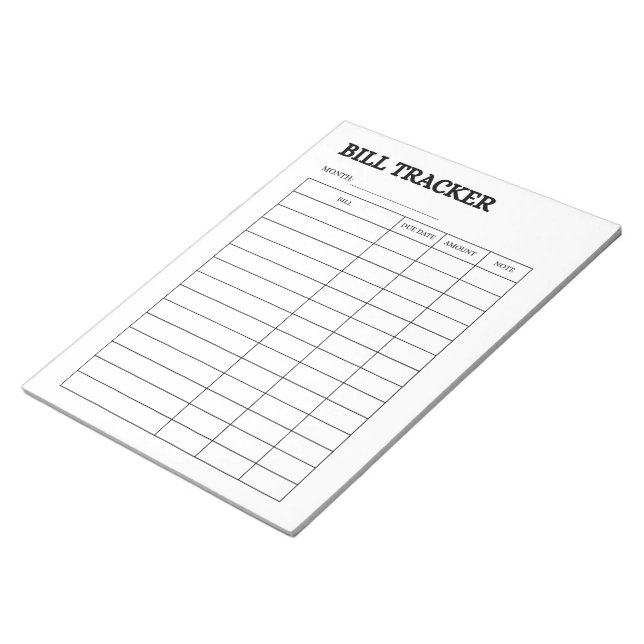 Simple Bill Payment Tracker Notepad (Angled)