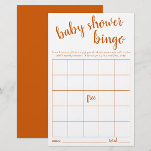 Simple Bingo Card   Fall Orange Baby Shower Game
