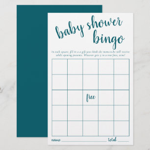 Simple Bingo Card   Teal Aqua Baby Shower Game