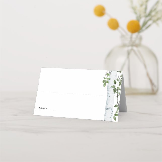 Simple Birch Tree Foliage Greenery Wedding Place Card (Front)
