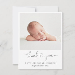 Simple birth announcement card, heart thank you