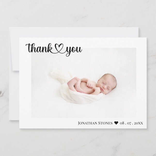 Simple Birth Announcement Thank You Script Heart (Front)