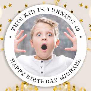 Simple Birthday Party Personalised Any Age Photo Classic Round Sticker
