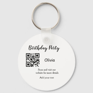 Simple birthday party website barcode QR add name Key Ring