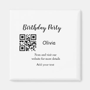 Simple birthday party website barcode QR add name Magnet