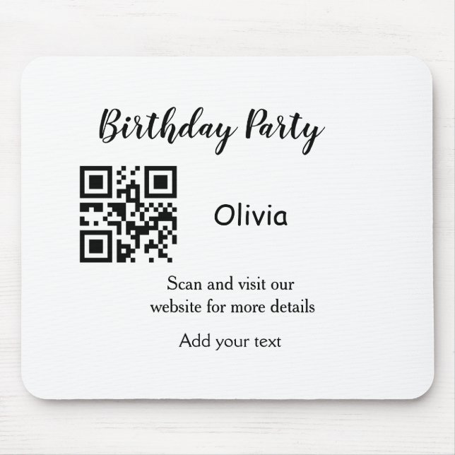 Simple birthday party website barcode QR add name  Mouse Mat (Front)