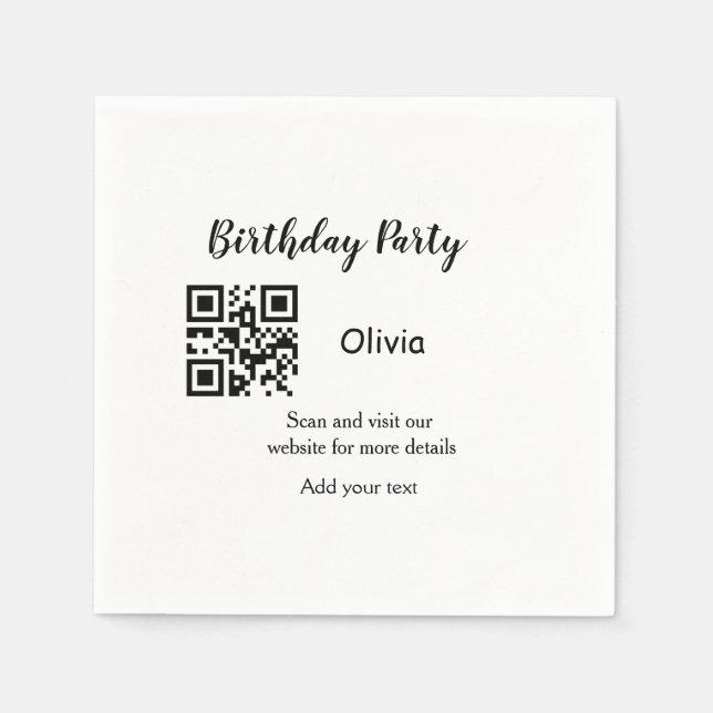 Simple birthday party website barcode QR add name  Napkin (Front)
