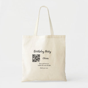 Simple birthday party website barcode QR add name  Tote Bag